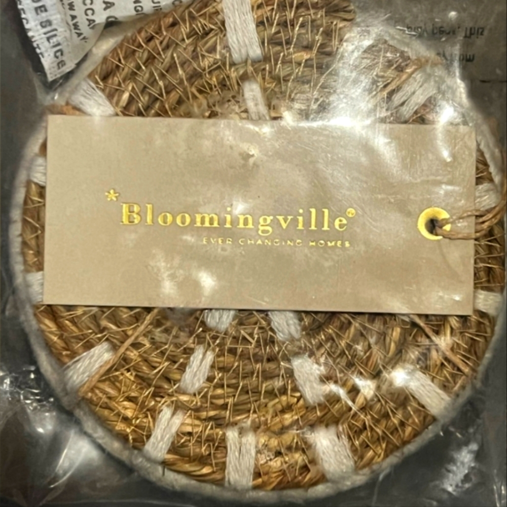 Round Hand-Embroidered Seagrass Coasters